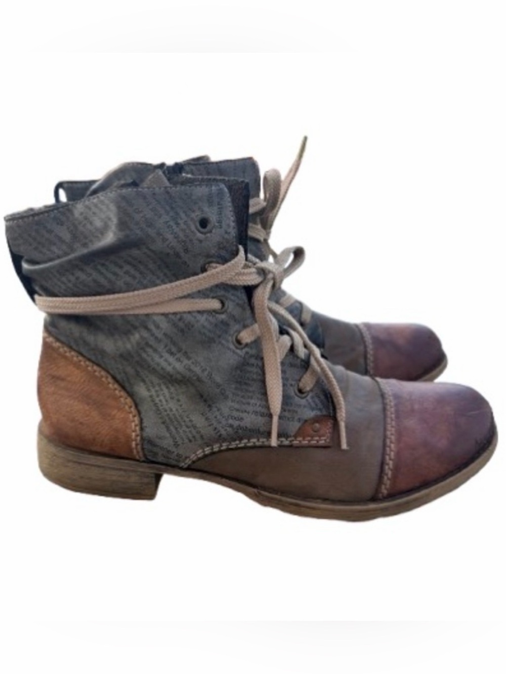 Rieker EU 41 US 10-10.5 Brown Gray Leather Lace Up Ankle Boots Distressed Boho